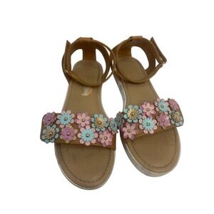 Sugar Sailee Kids Tan Floral Applique Ankle Strap Sandals KS07177S Size 3M